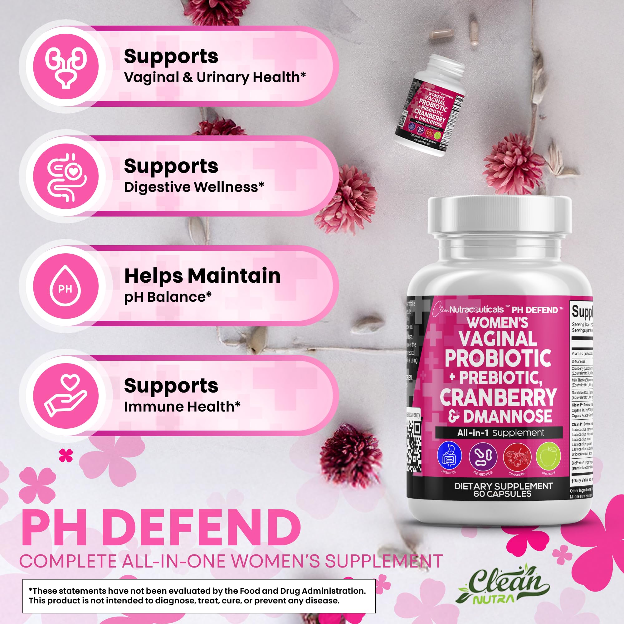 Artwork showing vaginal flora balance with Lactobacillus strains