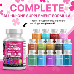 Clean Nutraceuticals vaginal probiotics bottle label highlighting ingredients and health focus.