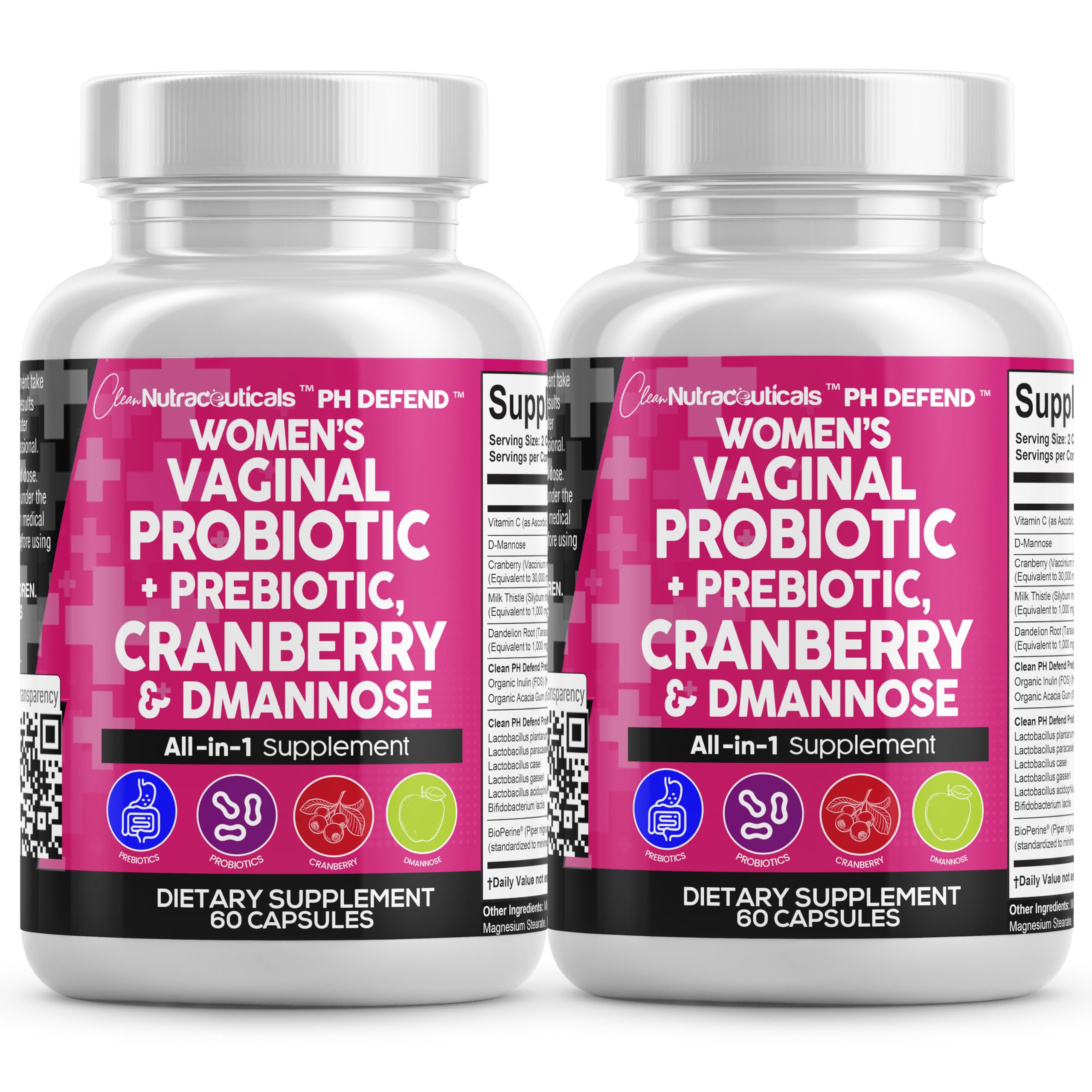 Two-pack Clean Nutraceuticals vaginal probiotics bottle packaging