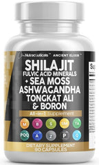 Front view of Clean Shilajit for Men bottle with sea moss and Tongkat Ali capsules
