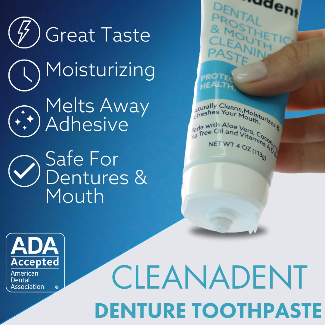Smiling adult using Cleanadent for dentures