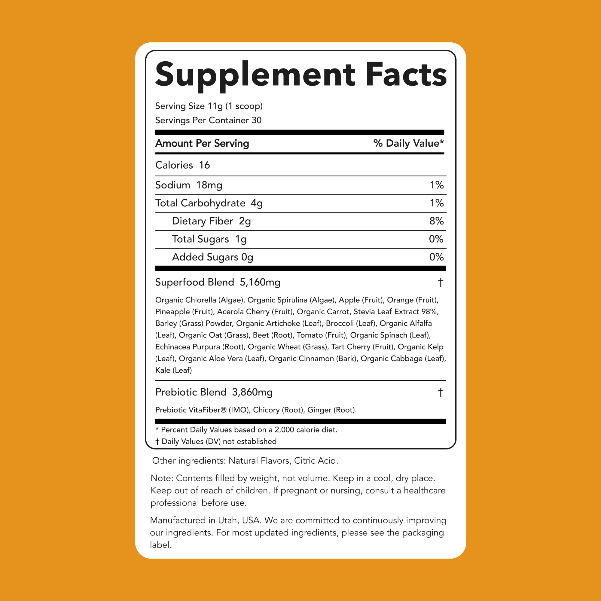 Clean Simple Eats Super Greens green powder bottle highlights gluten-free, non-GMO nutrition