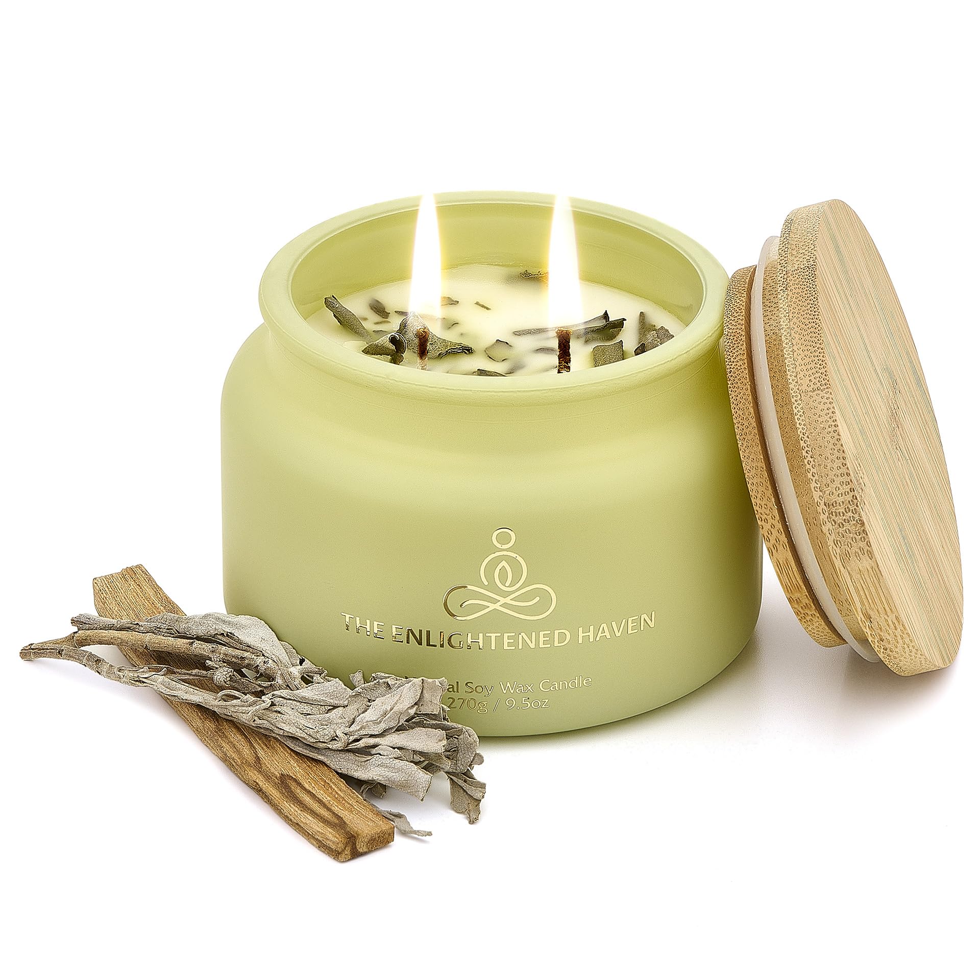 Cleansing and Protecting 9.5oz 2-wick candle label featuring Palo Santo & Sage