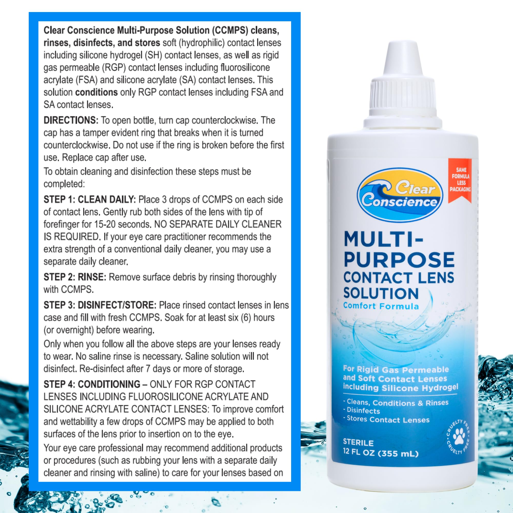 Hands cleaning contact lenses with Clear Conscience solution