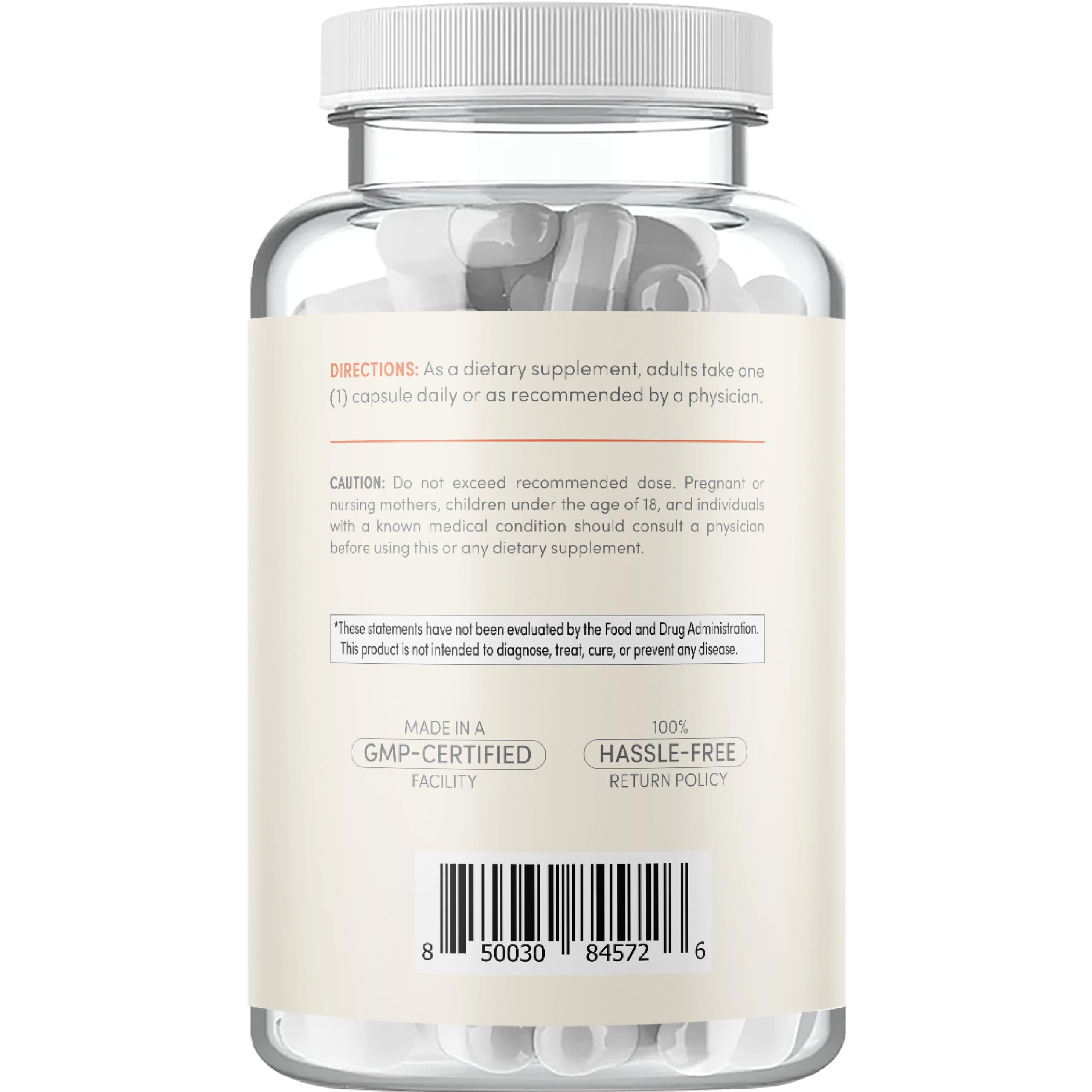 Allergen-free label (dairy, gluten, soy, wheat) on bottle