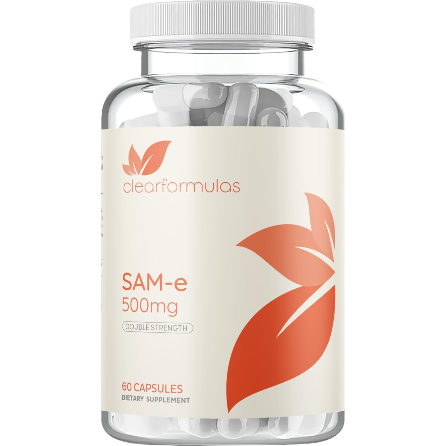 Clear Formulas SAM-e 500mg bottle and capsules