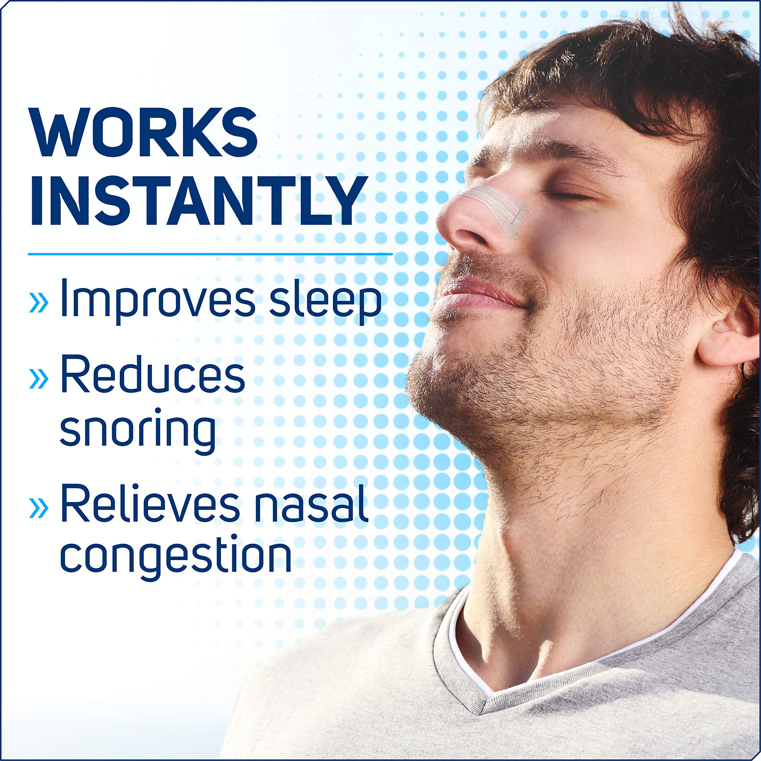 Close-up of Clear Passage nasal strip showing skin-friendly contact and secure fit