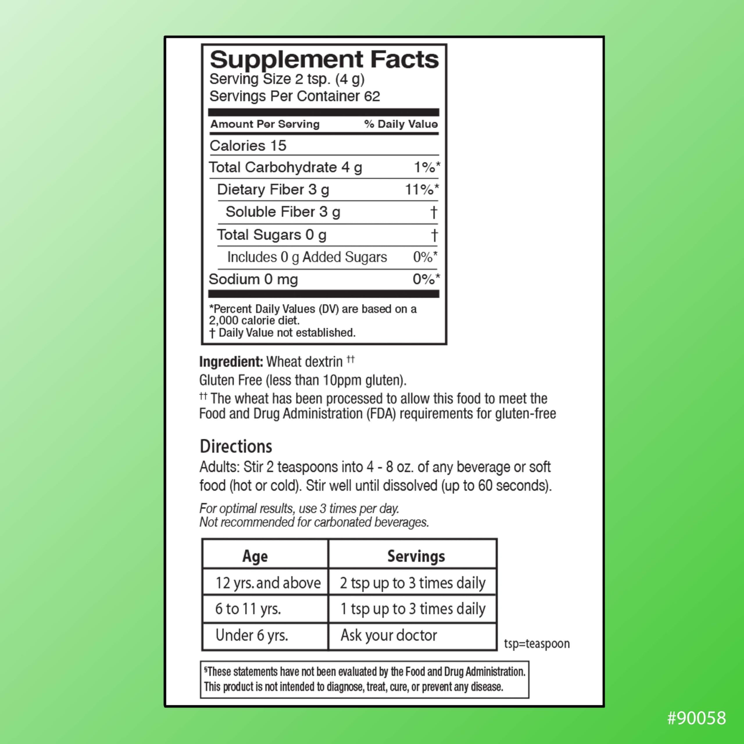 Non-thickening, tasteless fiber powder mixing into a beverage