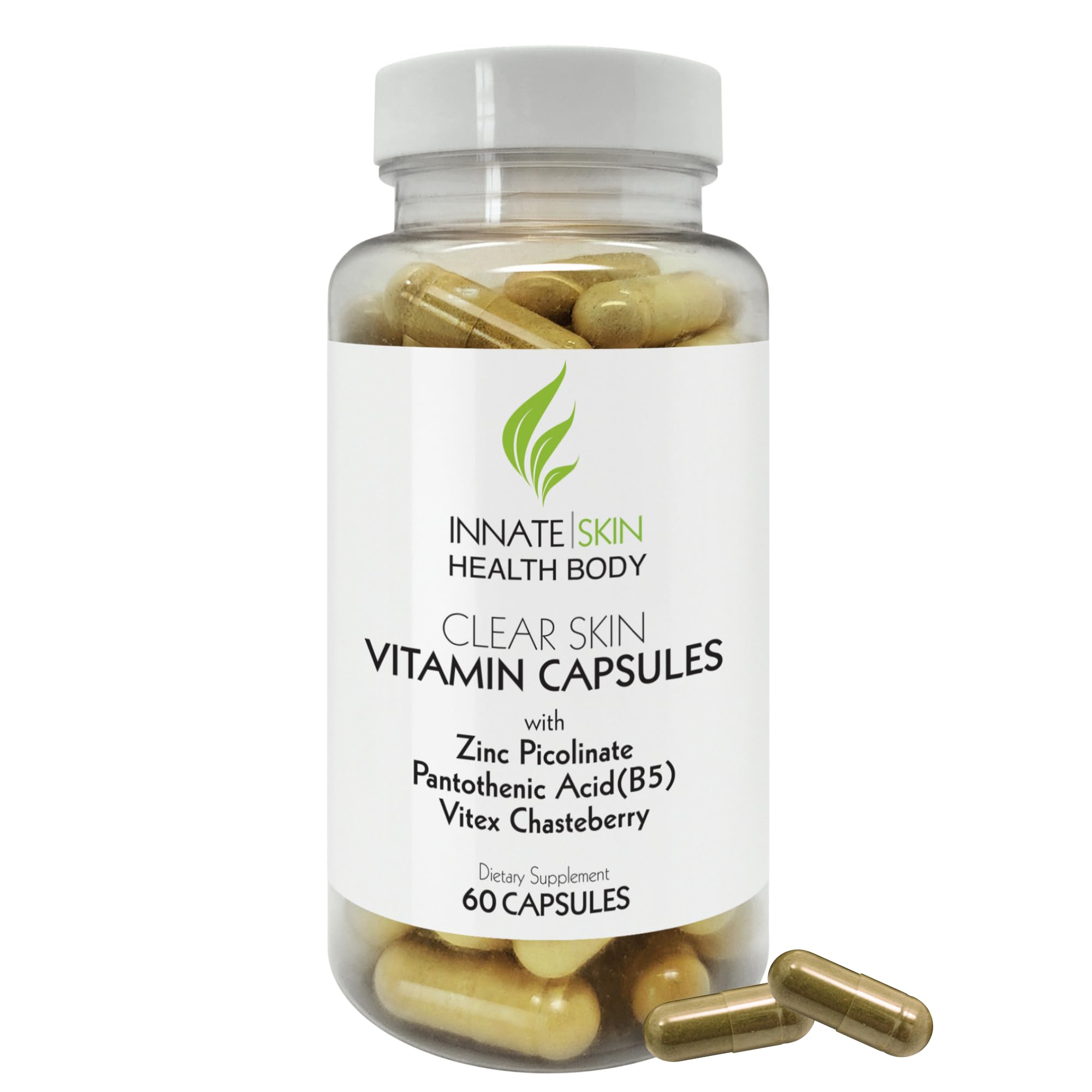 Bottle front view of Clear Skin Acne Vitamins Capsules 60 Count