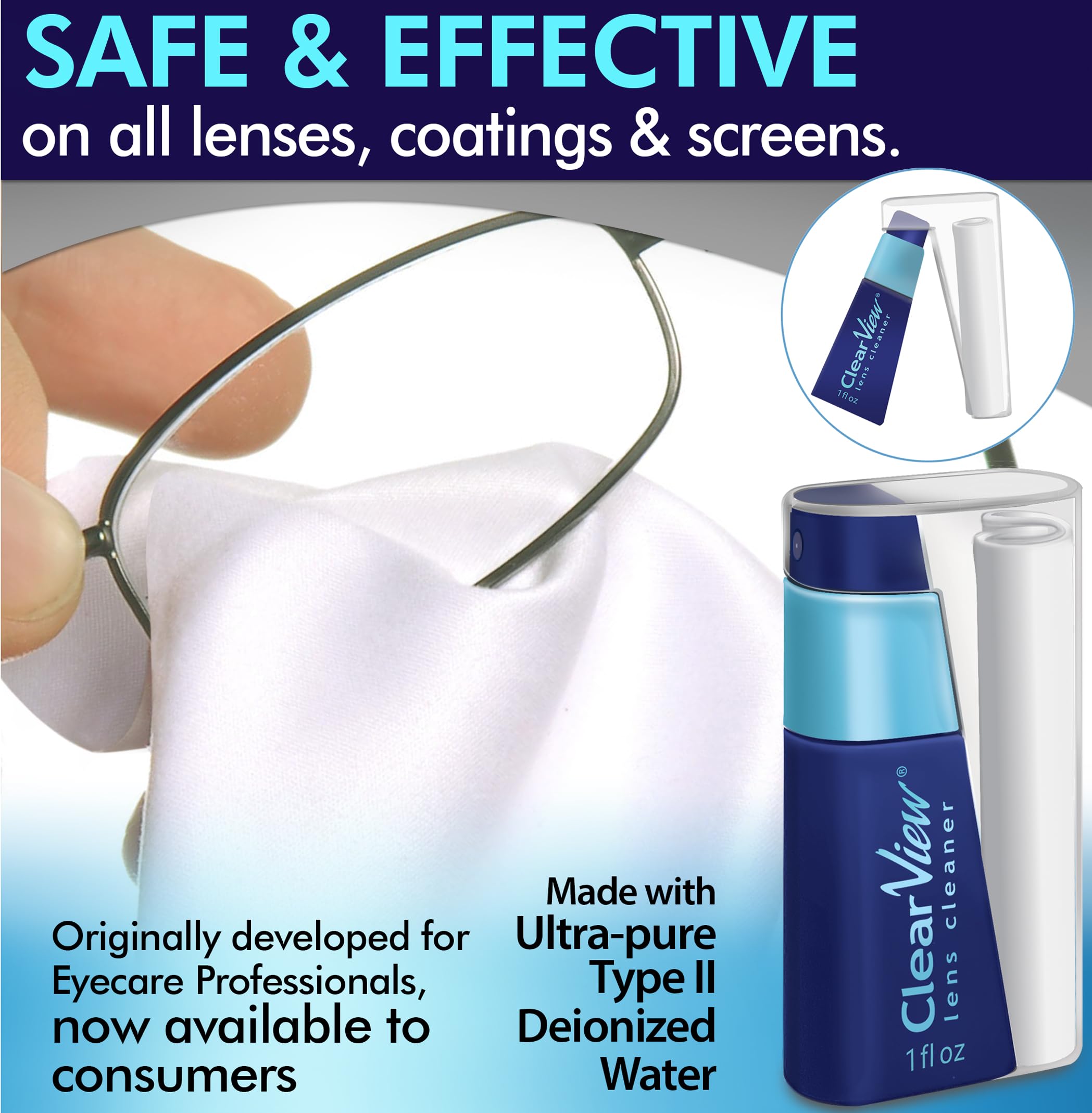 Refillable spray bottle for lens cleaning solution