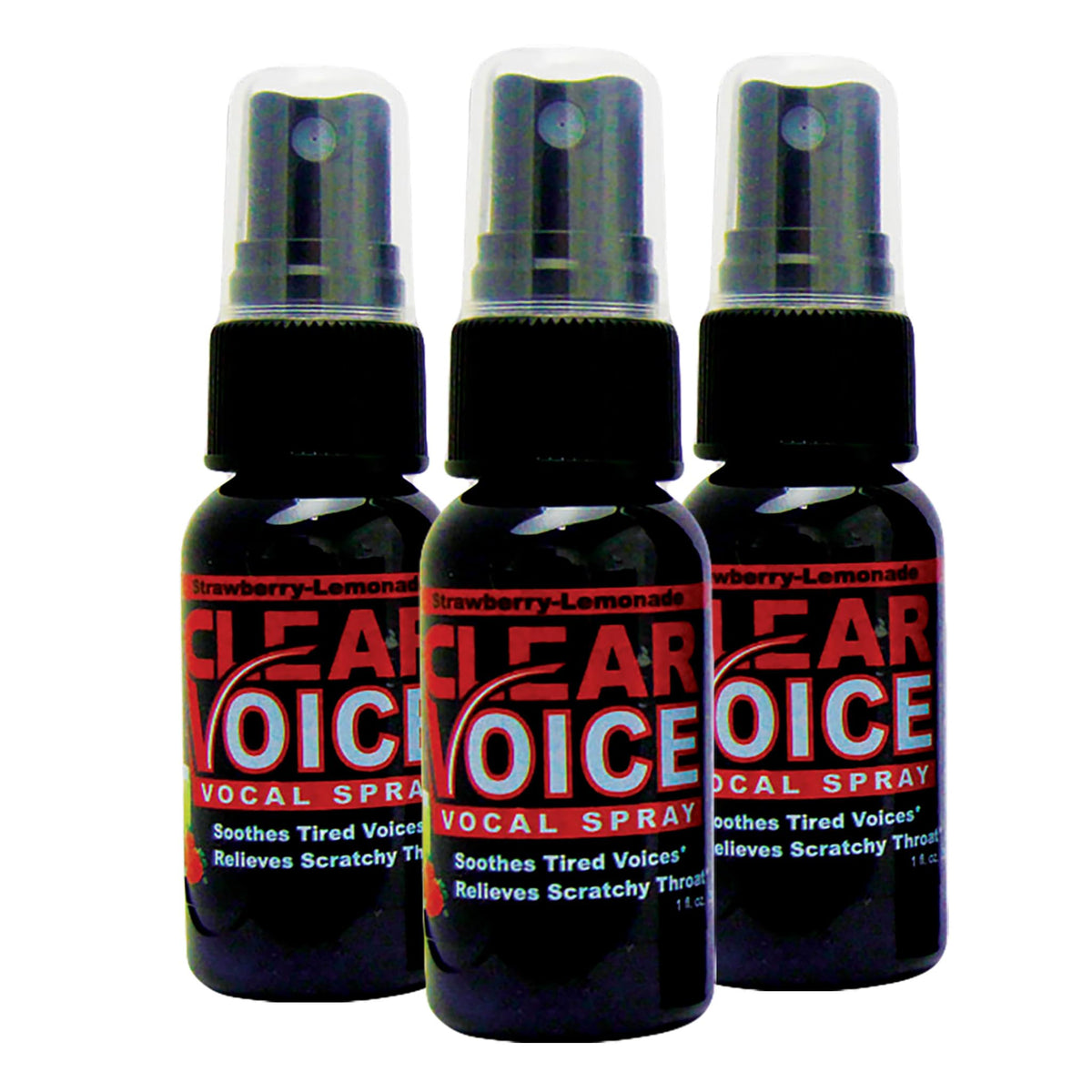 Clear Voice Throat Spray bottle in Strawberry Lemonade flavor from USA Made 3 pack