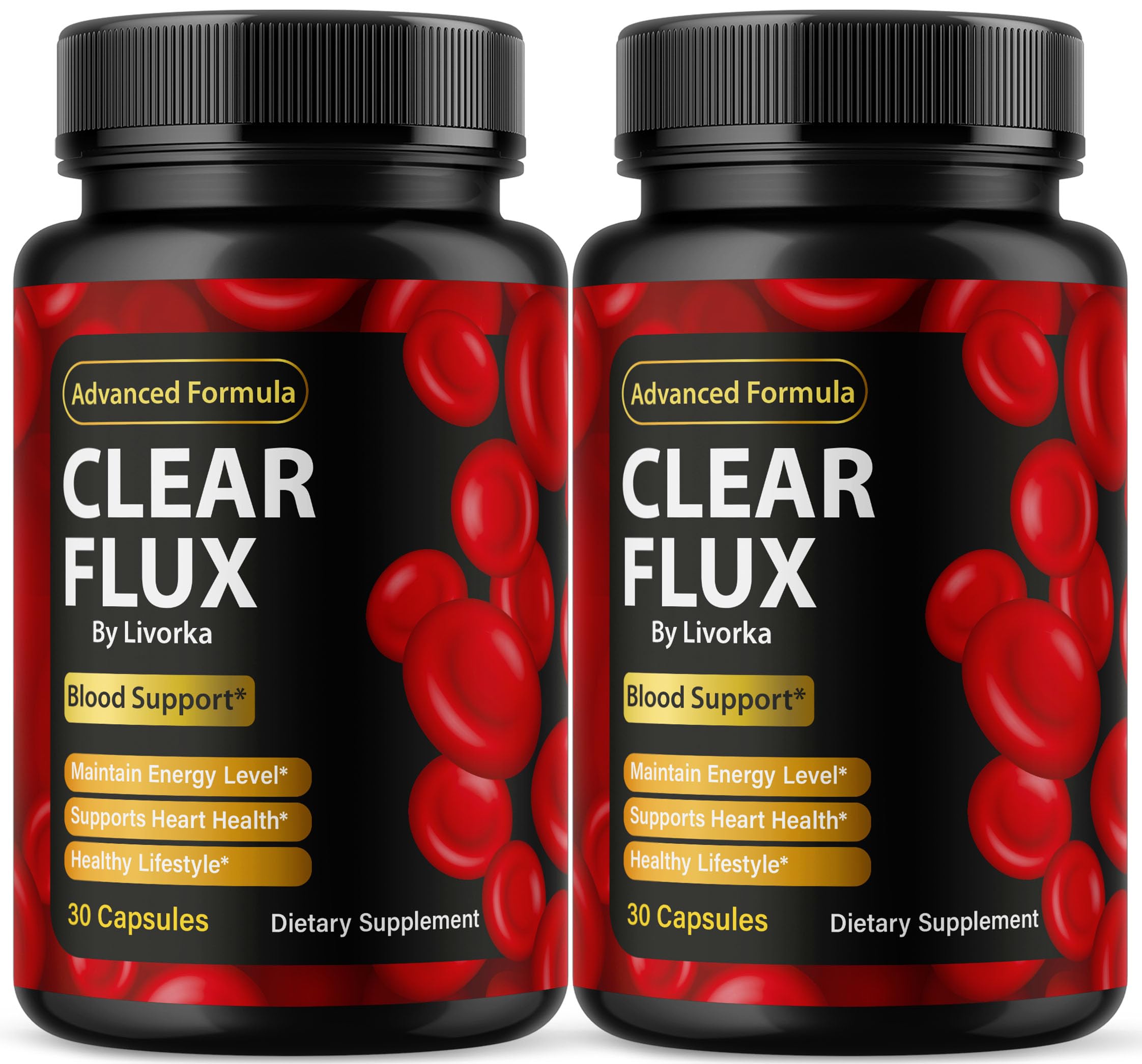 Clear Flux bottle front label showing 60 capsules