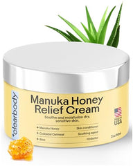 Closeup of Clearbody Organics Manuka Honey Cream texture, non-greasy finish