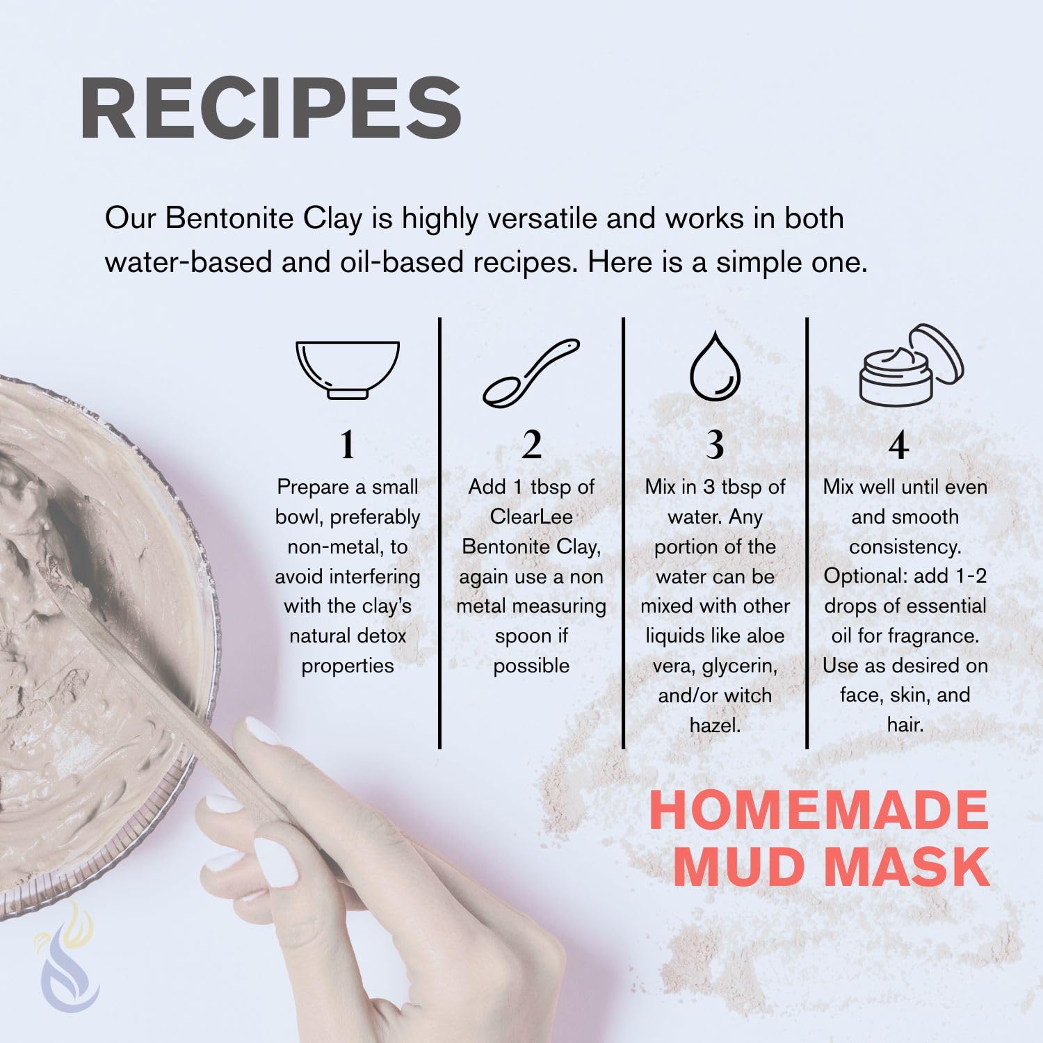 ClearLee bentonite clay powder versatile for DIY skincare recipes.