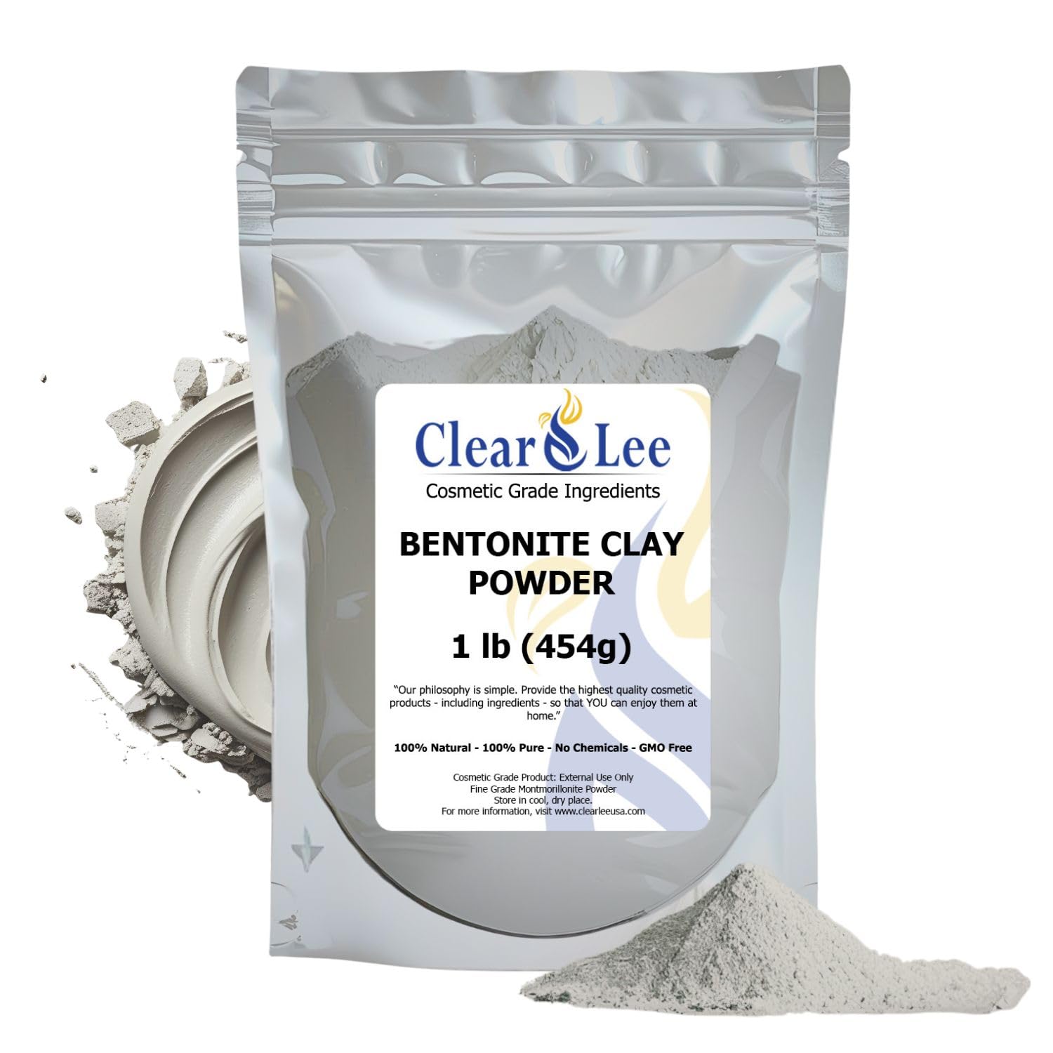 ClearLee bentonite clay powder packaging for easy at-home DIY masks.