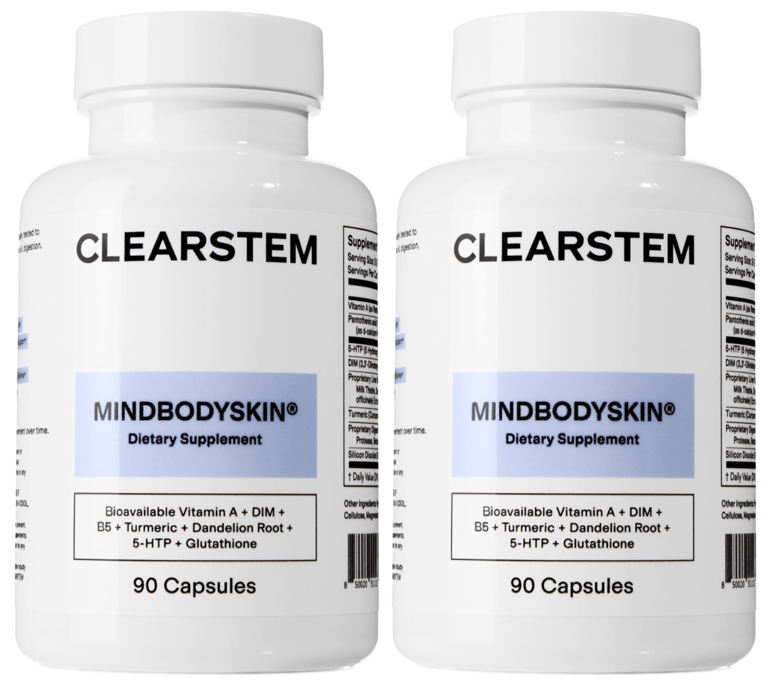 ClearStem MINDBODYSKIN bottle front for hormonal balance and clearer skin support.