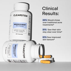 ClearStem MINDBODYSKIN bottle beside gluten-free mark for clean nutrition.