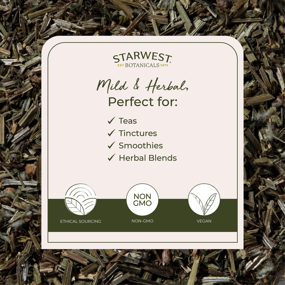 Packaging side view showing Starwest Botanicals label on Cleavers Organic herb