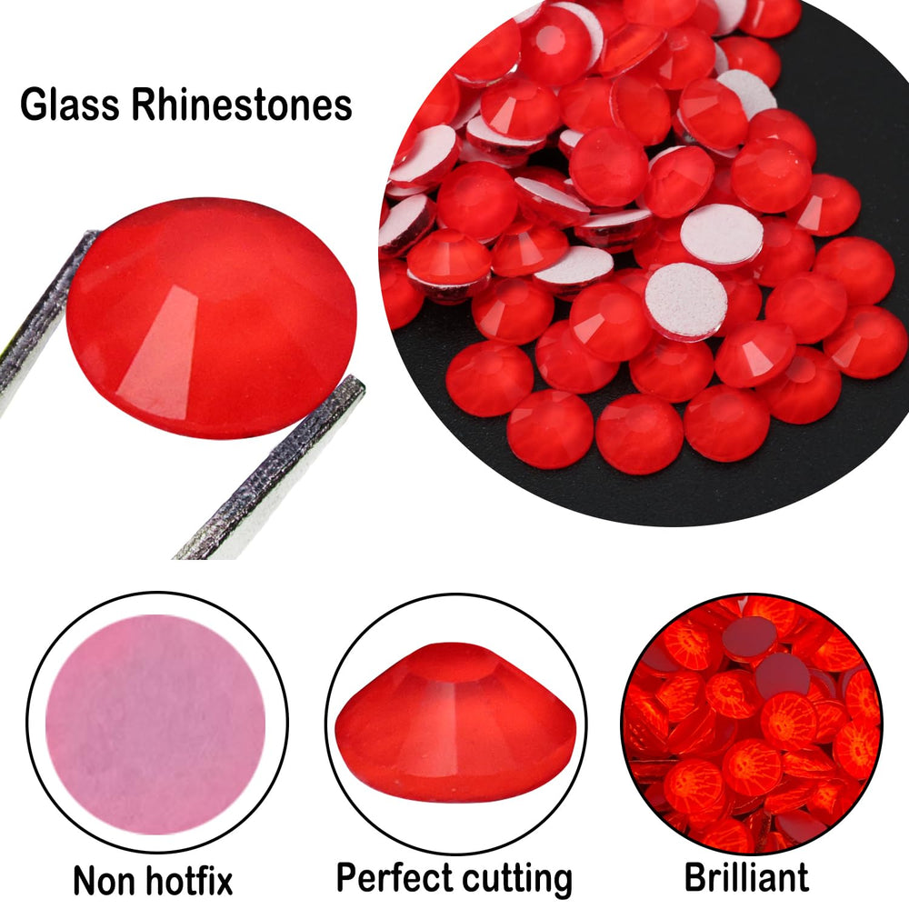 CLEKSPOYE glass rhinestones neon red deliver brilliant cuts for nail art.