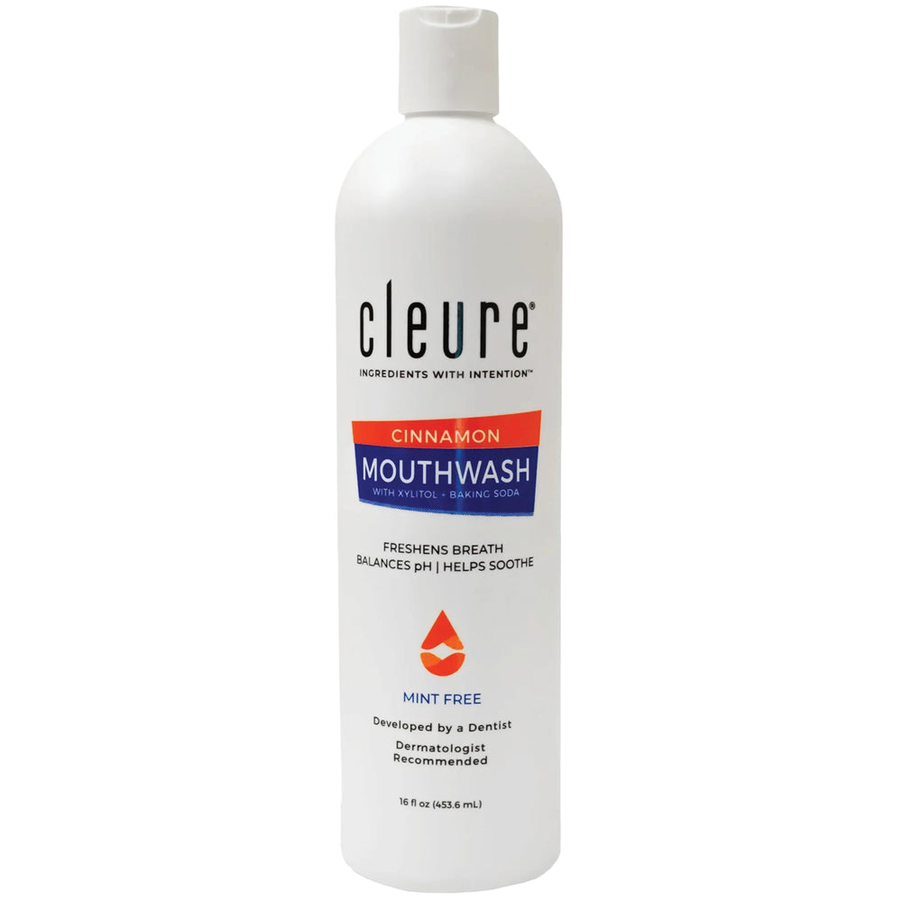 Bottle of Cleure Cinnamon Alcohol-Free Mouthwash (16 oz)