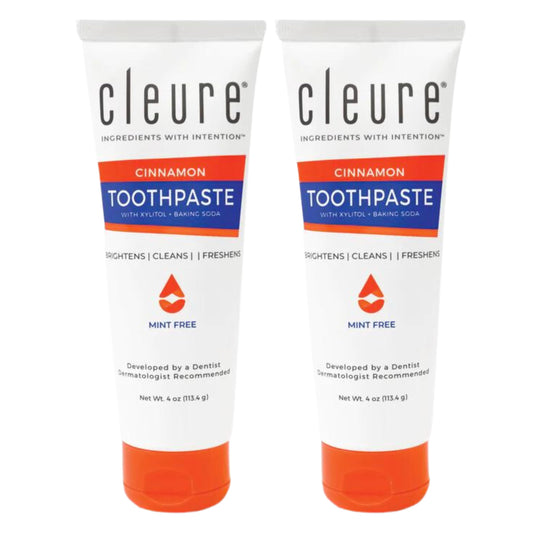 Front view of Cleure Cinnamon No Fluoride Toothpaste 4oz tube