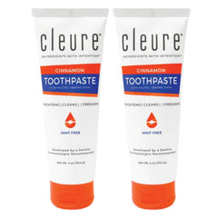 Front view of Cleure Cinnamon No Fluoride Toothpaste 4oz tube