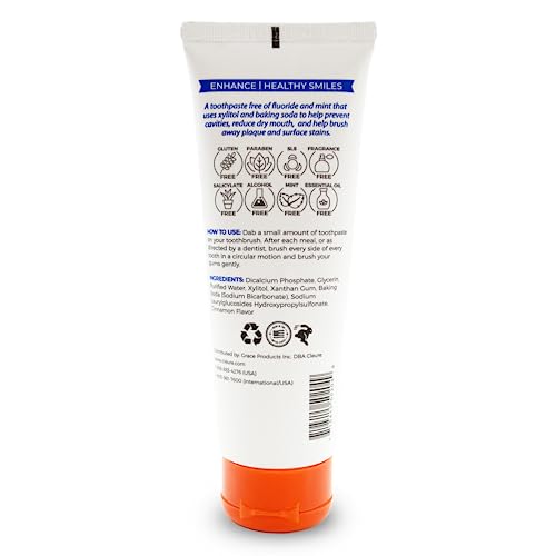 Back view of Cleure Cinnamon Toothpaste tube showing label