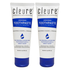 Front view of Cleure Original No Fluoride Toothpaste 4oz tube in a 2-pack