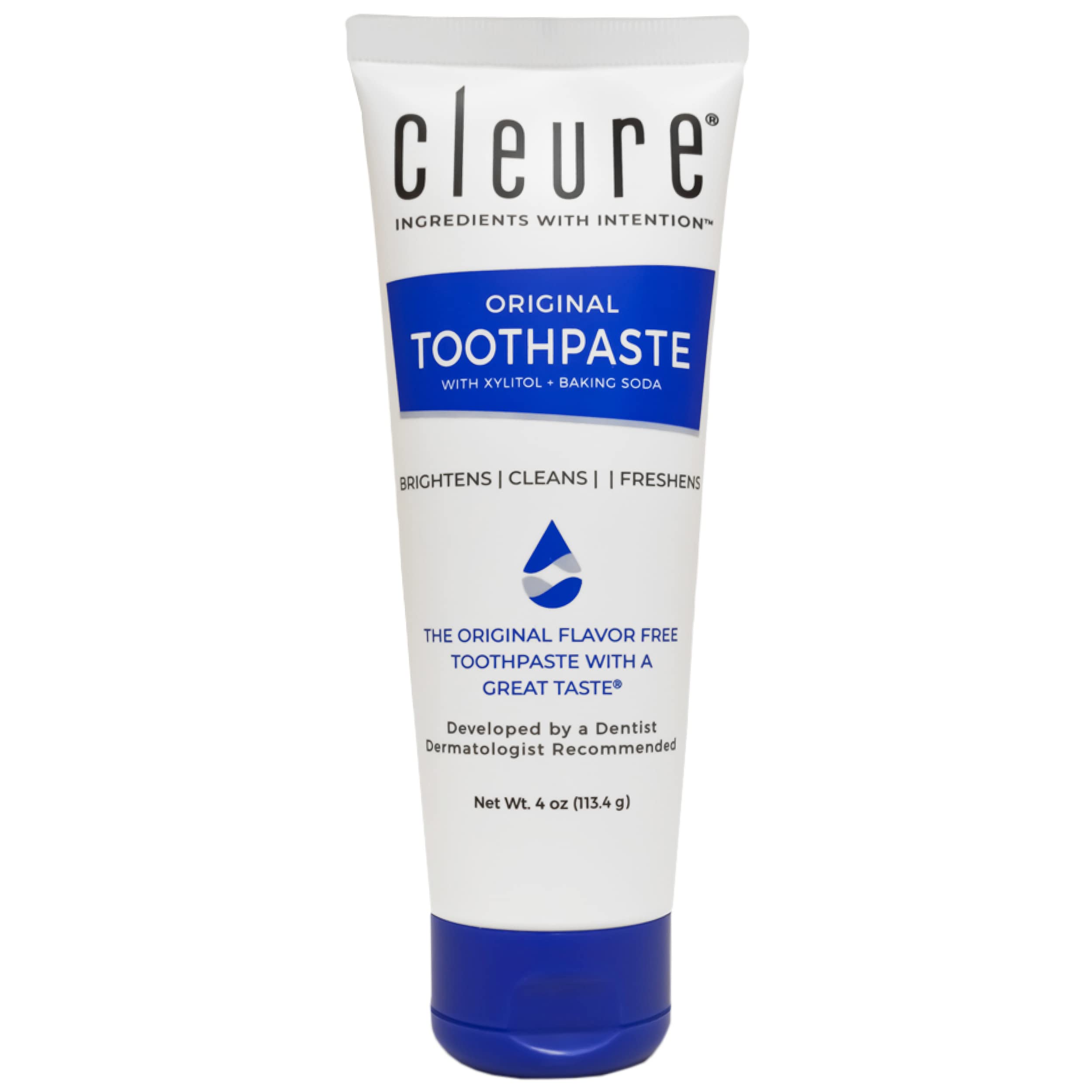 Front view of Cleure Original No Fluoride Toothpaste 4oz tube