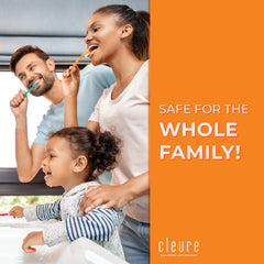 Close-up of Cleure label on the toothpaste tube