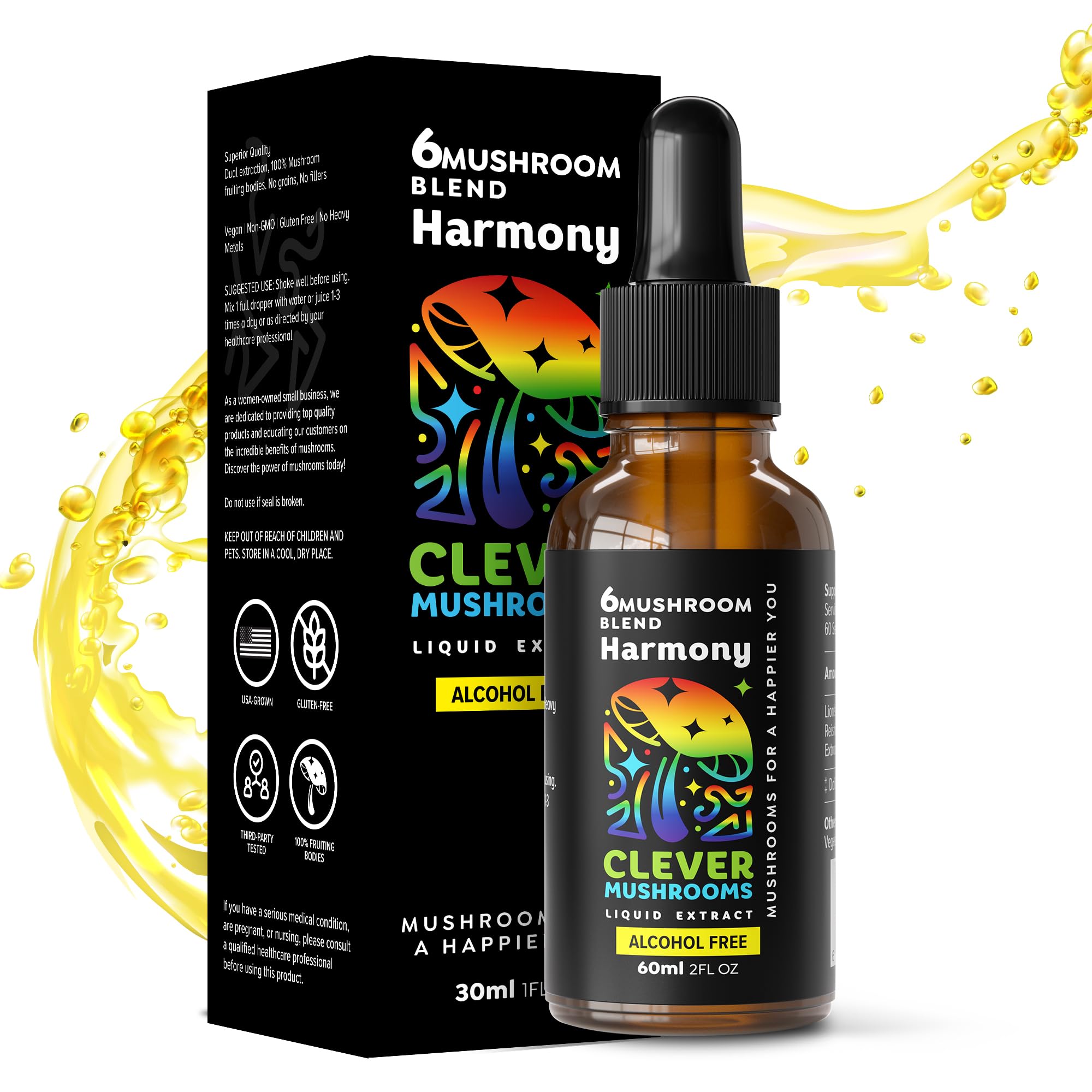 Bottle of Clever Mushrooms 6 Blend Liquid Extract