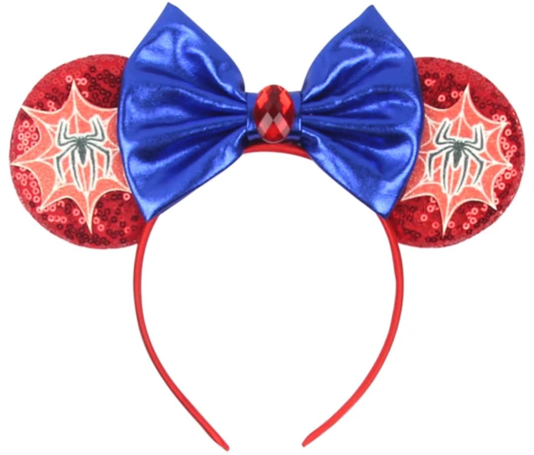 CLGIFT Super Hero Mickey & Minnie Ears with Spider-Man design, comfortable all-day wear.