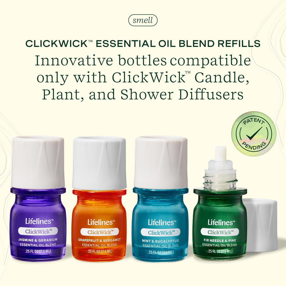 Four ClickWick essential oil bottles in the Discovery Set