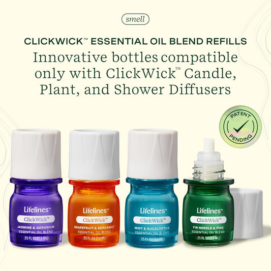 Four ClickWick essential oil bottles in the Discovery Set