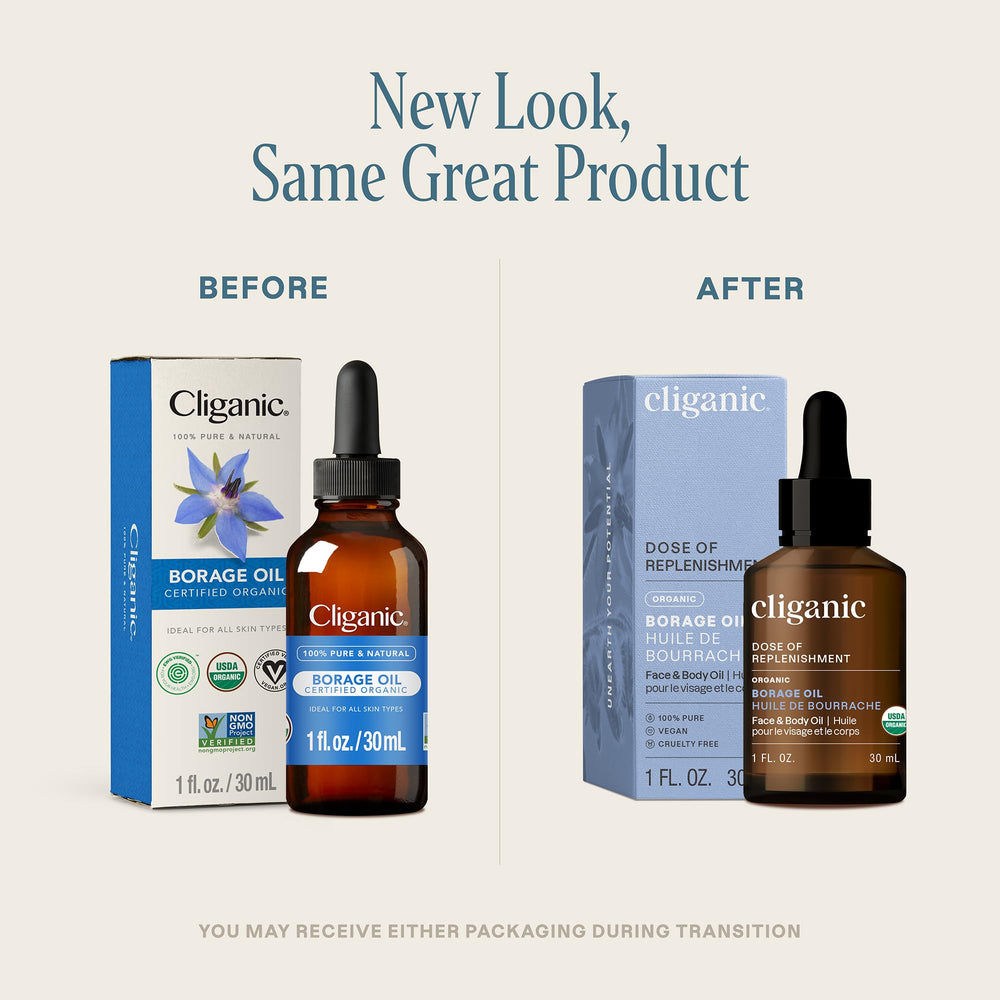Cliganic Borage Seed Oil pour demonstrates fast-absorbing, non-greasy texture.