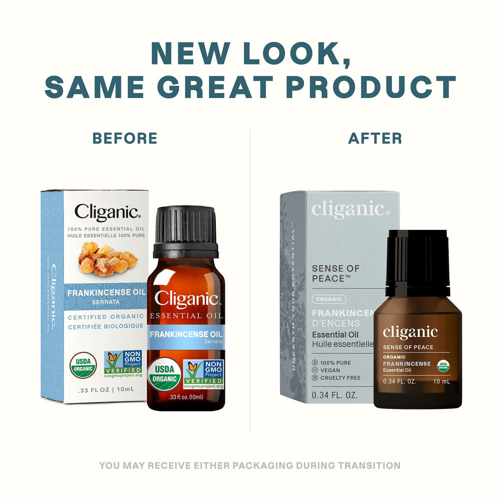 USDA Organic certified Cliganic Frankincense Essential Oil with Non-GMO and vegan credentials
