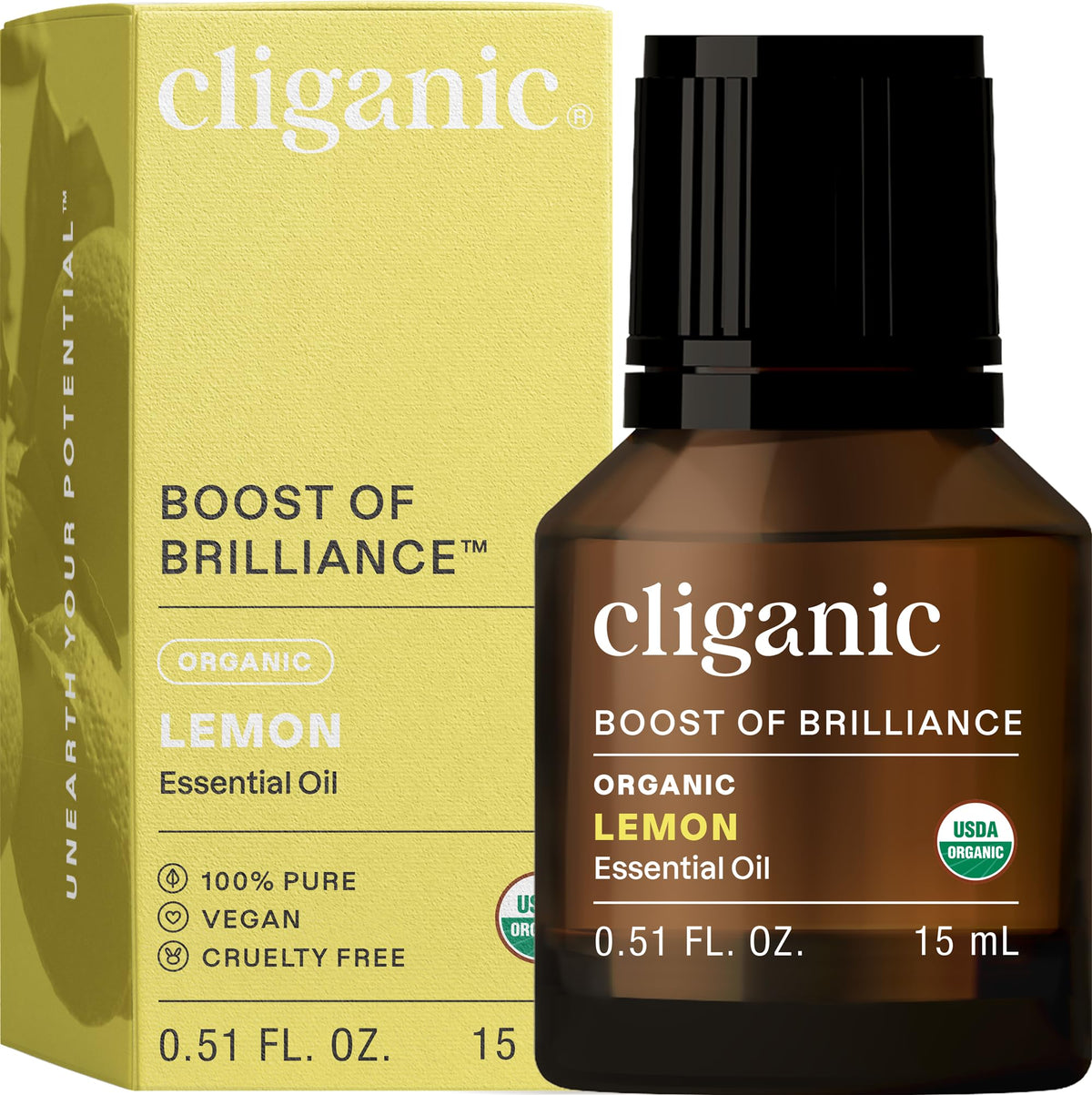 Cliganic Lemon Essential Oil bottle, 0.51 oz