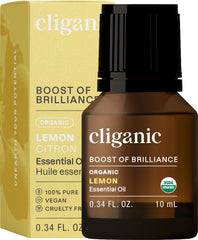 Cliganic USDA Organic Lemon Essential Oil bottle with organic certification