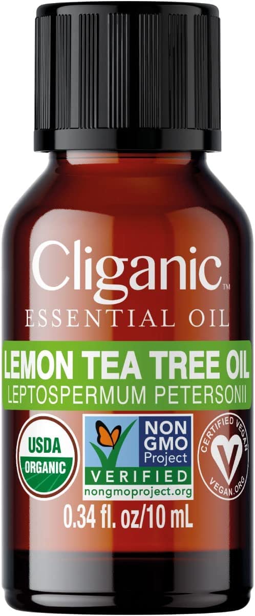 Cliganic Organic Lemon Tea Tree Essential Oil bottle with dropper