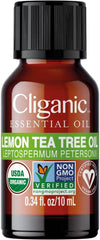 Cliganic Organic Lemon Tea Tree Essential Oil bottle with dropper