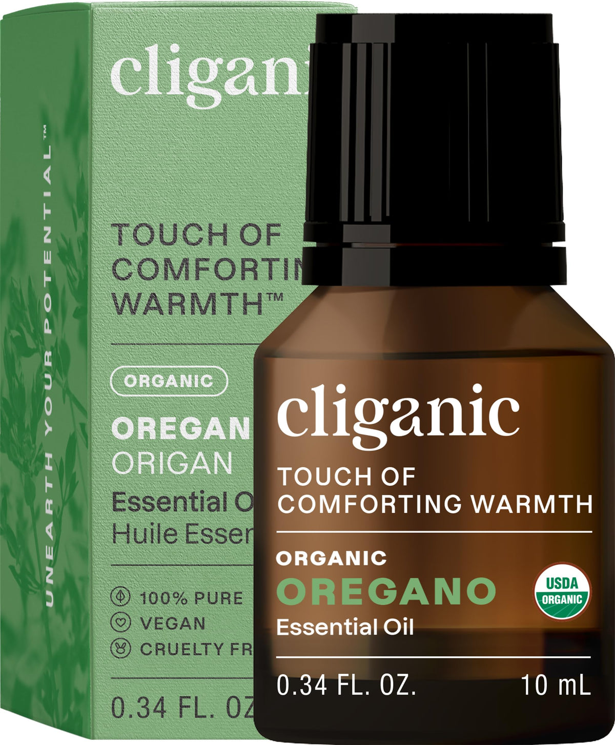 Cliganic Organic Oregano Essential Oil bottle (0.33 oz) with packaging