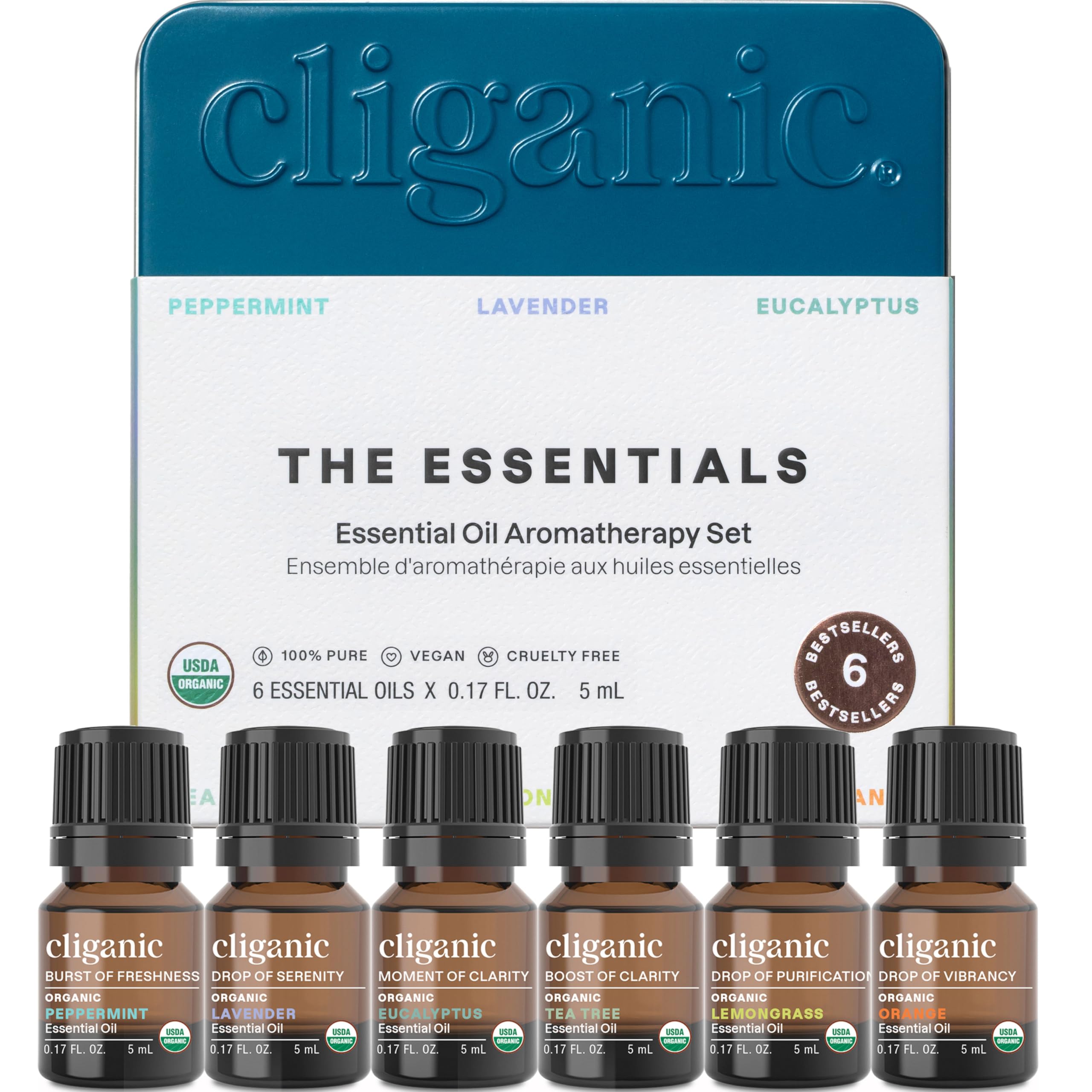 Cliganic Organic Aromatherapy Essential Oils Set Top 6 packaging image