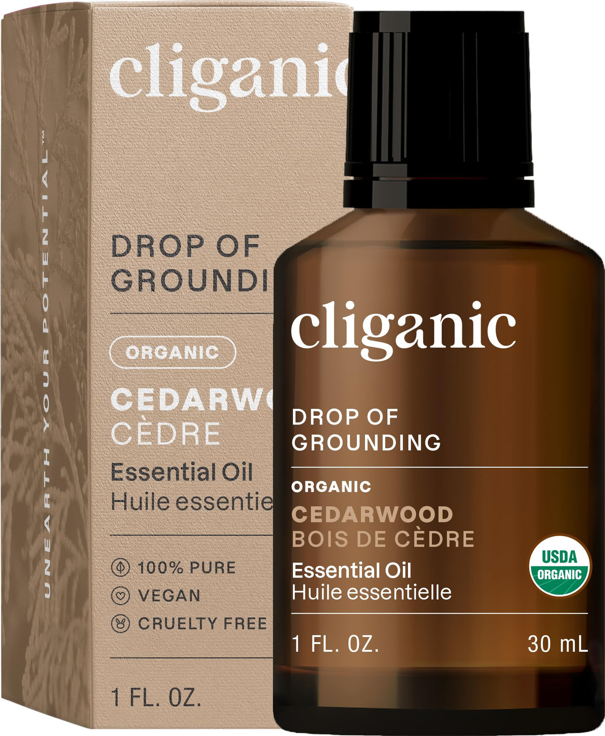 Cliganic Organic Cedarwood Essential Oil bottle, 100ml