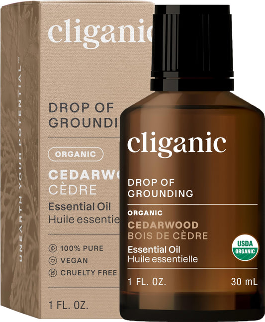 Cliganic Organic Cedarwood Essential Oil bottle, 100ml