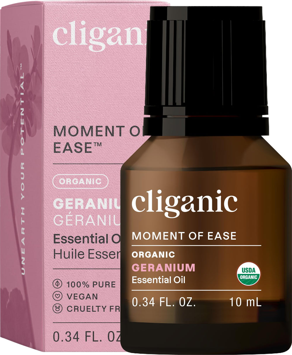 Cliganic Organic Geranium Essential Oil bottle with label