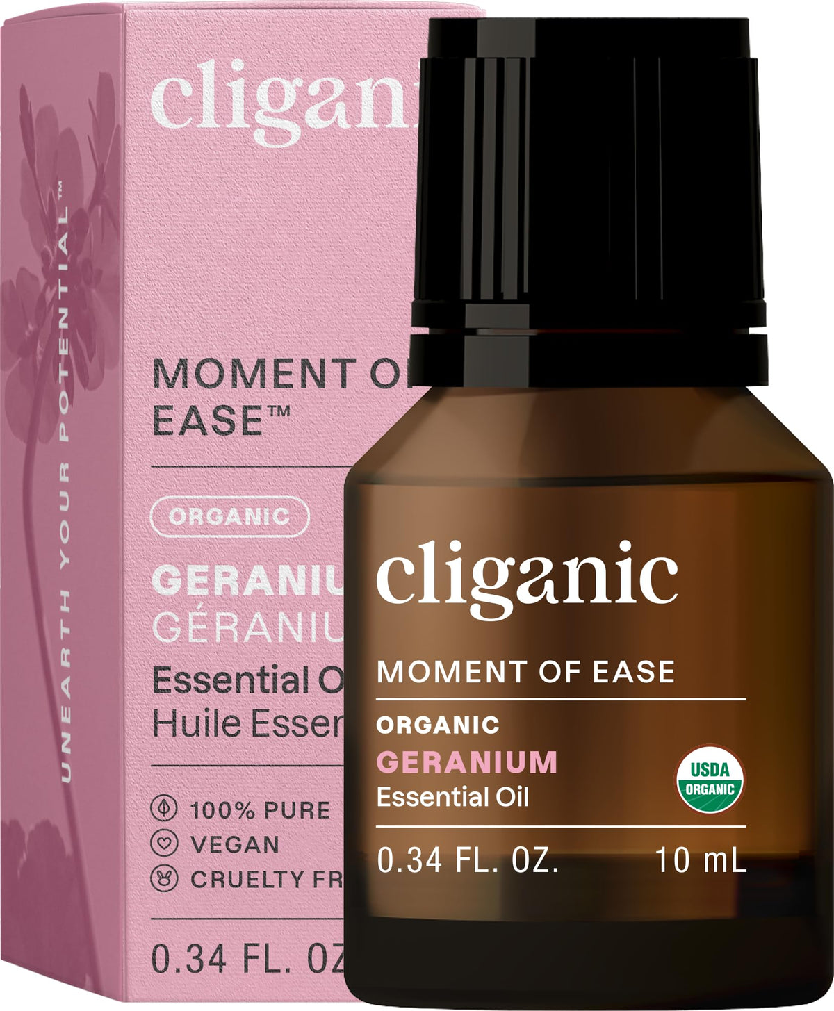 Cliganic Organic Geranium Essential Oil bottle with label