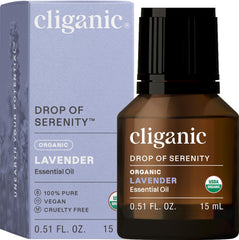 Cliganic Organic Lavender Essential Oil 0.5oz bottle on white background