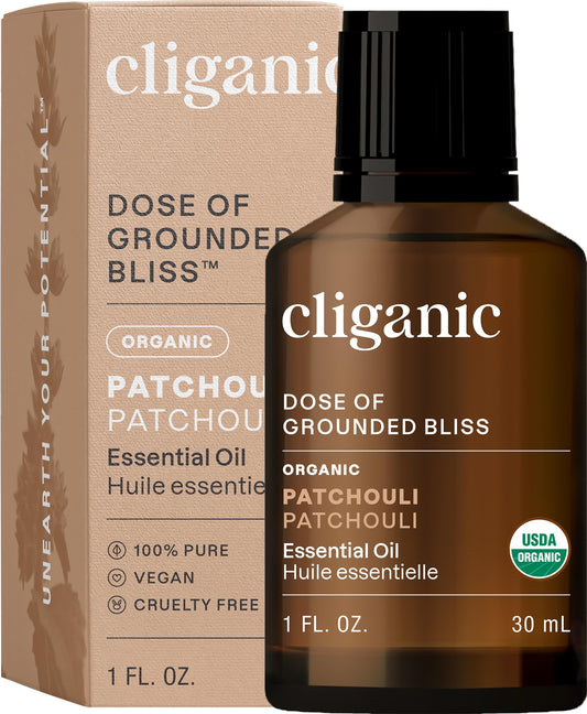 Cliganic Organic Patchouli Essential Oil bottle