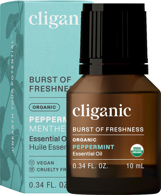 Cliganic Organic Peppermint Essential Oil bottle with dropper
