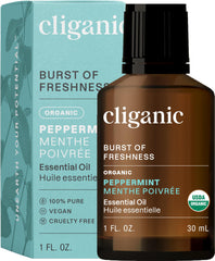 1oz bottle of Cliganic Organic Peppermint Essential Oil